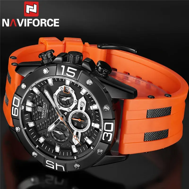 Naviforce NF8019 Black Dial Orange Silicone Strap Men's Watch